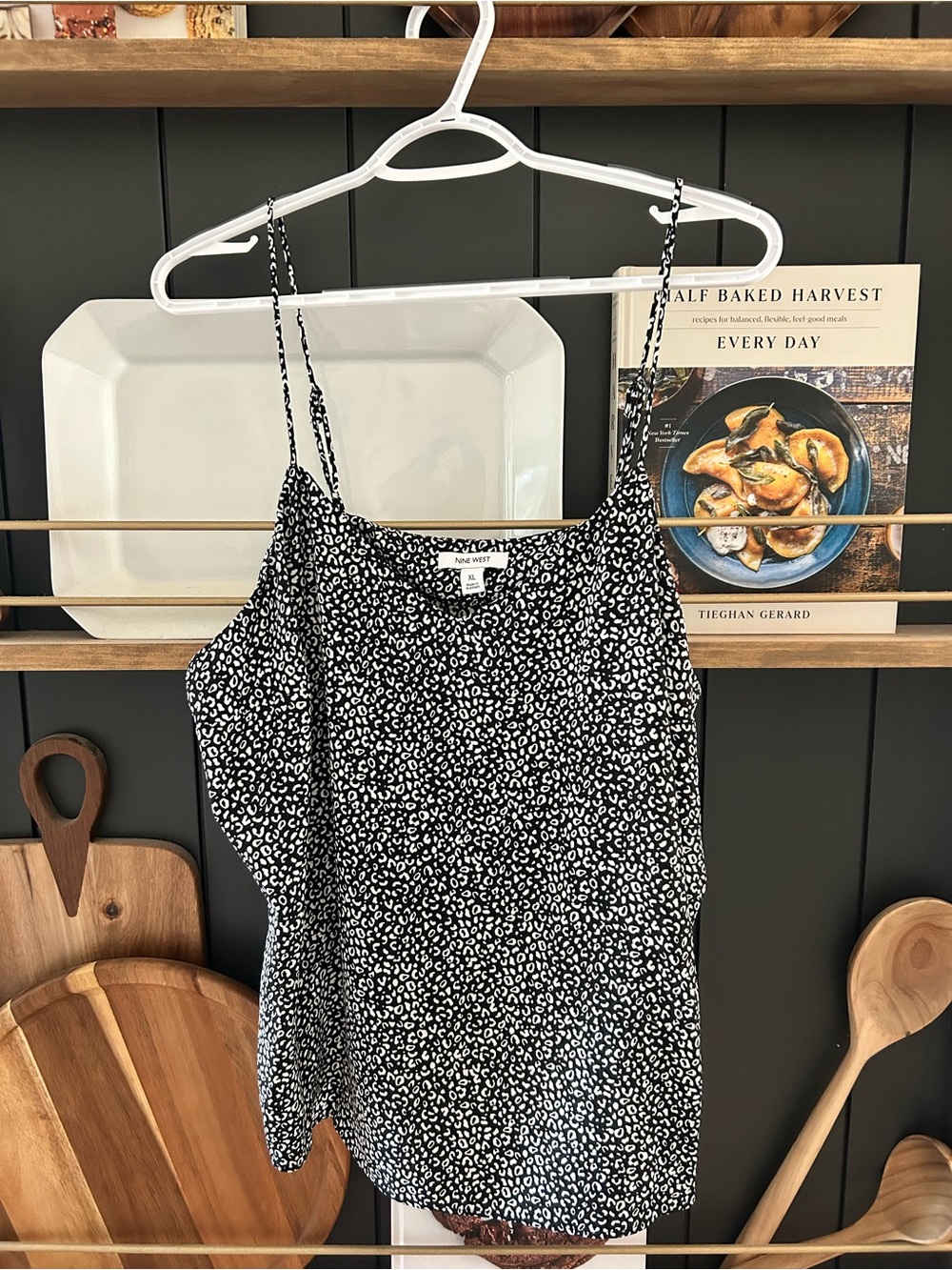 Nine West Black & White Printed Spaghetti Strap Cami